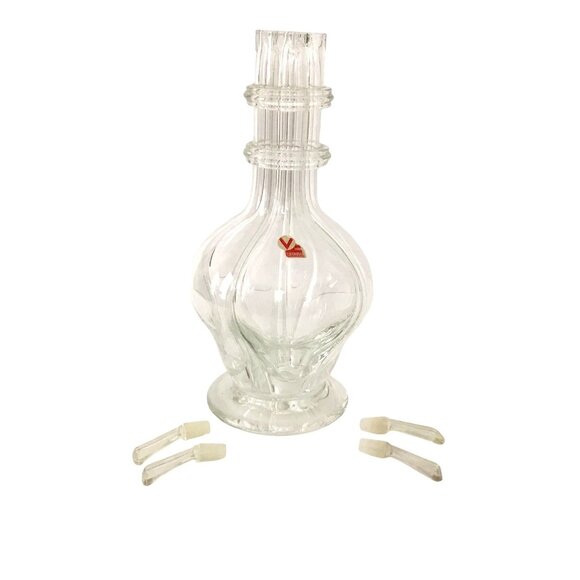 VTG Mid Century Modern Czechoslovakian Glass Decanter Barware Original Stoppers - Picture 3 of 9